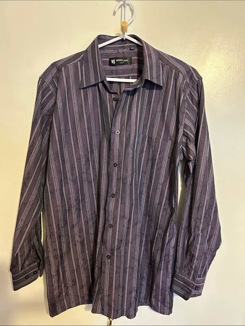 Sergio Louis Striped Purple Button-Down Shirt with subtle branch patterning